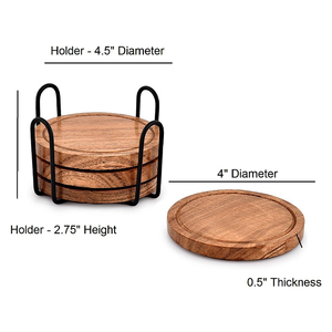 Posavasos de Madera WDF, Portavasos de Madera, Posavasos de Madera de Acacia Grabable en Blanco, Juego de Posavasos con Soporte - Product Image 4