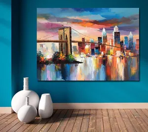 New York Szene Impressionist Wand kunst Brooklyn Brücke bunte Gebäude handgemachte Ölgemälde auf Leinwand für Wohnkultur