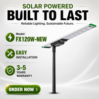 Lampadaire solaire étanche IP66 120W avec contrôleur MPPT, angle de faisceau 140°, LED en alliage d'aluminium, télécommande, montage sur poteau