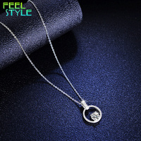 Collier pendentif rond en moissanite blanche 1 carat, argent sterling 925, chaîne en moissanite ronde de 6,5 mm, chaîne en argent avec moissanite