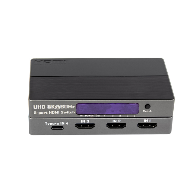 5 Port HDMI2.1 Switcher Selector 8K/60Hz 4K/120Hz 1080P/240Hz Support 3 for HDMI & 2 Type-c Ports Video Splitters & Converters