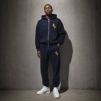 Ensemble deux pièces streetwear vintage personnalisé 100 % coton avec broderie, veste à capuche et pantalon de jogging à taille élastique, respirant