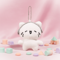 Porte-clés en peluche chat de dessin animé mignon et apaisant avec écouteurs, personnalisable, vente en gros, mini cadeaux pour enfants, fabricant
