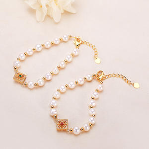 Pulsera de Moda con Perlas de Agua Dulce de 6 mm con Incrustaciones de Microcirconitas Inyectadas en Oro de 14K, Estilo Bosque Retro Francés, Regalo para Mejor Amiga - Product Image 2