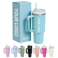 Gobelet isotherme en acier inoxydable 40 oz avec logo personnalisé, poignée et paille, anti-fuite, en acier 18/8 sans BPA, compatible porte-gobelet pour la salle de sport et le bureau