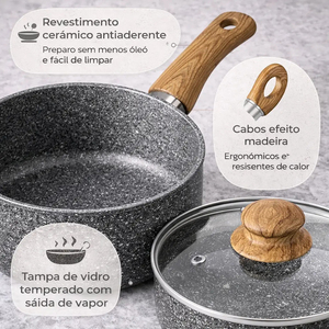 High Quality Ceramic Marble Coated <b>Pot</b> Pan Glass Lids Wooden Soft touch Handles Non Stick 8-Piece Aluminium Cookware <b>Set</b> - Product Image 3