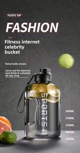 แก้วน้ำ Big Belly Cup รักษ์โลก ขนาด 1700 มล. สำหรับออกกำลังกาย ผู้ใหญ่ ความจุเยอะ ขวดน้ำพลาสติกสำหรับเล่นกีฬา พร้อมหลอด - Product Image 2
