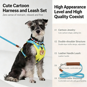 Cartoon Pet Harness and Leash Set Adjustable Polyester Breathable Dog Vest <b>Chest</b> Strap for <b>Small</b> Medium Dogs Puppy Walking - Product Image 4