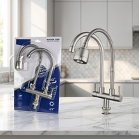 Robinet de cuisine monocommande en acier inoxydable, double poignée, double sortie, finition chromée polie, montage sur plan, design contemporain