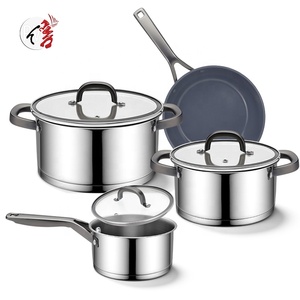 Bán buôn tùy biến 7 cái nấu ăn chậu và chảo đặt thép không gỉ Cooking Pot <span class=keywords><strong>Set</strong></span> <span class=keywords><strong>Cookware</strong></span> sets - Product Image 1