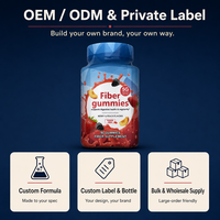 Gummies de fibres sans sucre à marque privée, 5g par portion, santé digestive, saveur baies et pêche, 90 unités, vente en gros
