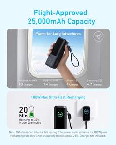<span class=keywords><strong>Batterie</strong></span> externe Anker Portable 165W 25000mAh avec 3 ports, écran intelligent, charge rapide et câbles intégrés pour deux ordinateurs portables - Product Image 5