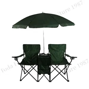 야외 접이식 휴대용 튼튼한 비치 의자 더블 캠핑 의자 우산 쿨러 가방 철 현대 낚시 의자