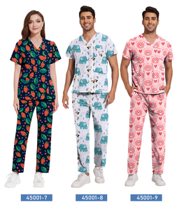 Personalizado impreso de lujo Dental Scrub Top uniformes conjuntos Pantalones rectos OEM moda de alta calidad de algodón Unisex Scrubs fabricante - Product Image 1