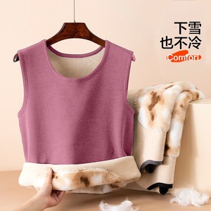 Women's Fleece Lined Warm Vest Thickened Winter Autumn Stomach Protection Base Layer One Piece Velour Top Gray Black Wine Red - Product Image 4