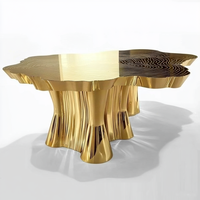 Table à thé en acier inoxydable, design contemporain, racines d'arbre dorées irrégulières, table à manger légère, table basse de luxe
