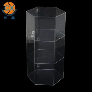 OEM 定制大型透明丙烯酸可锁定展示柜，3 个货架塑料陈列柜