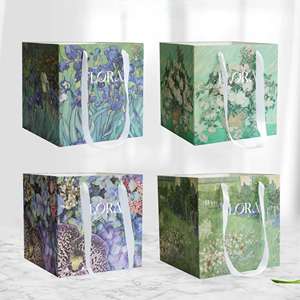 Sac cadeau en papier à motif floral style <span class=keywords><strong>jardin</strong></span>, estampage à chaud, 2 pièces/paquet, pour emballage de fleurs - Vente chaude - Product Image 3