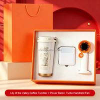 Set de Regalo Promocional Personalizado para Ferias Comerciales: Ventilador Turbo, Taza y Batería Externa con Cable para Eventos Empresariales y Promoción de Marca