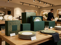 Ensemble de vaisselle en céramique géométrique vert de luxe, vente en gros, service de table moderne en porcelaine avec motifs décoratifs pour mariage, restaurant, fête, vente au détail