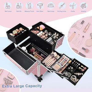 Valise de maquillage roulante durable avec rail coulissant, couche intermédiaire amovible et roues pivotantes, idéale pour salon de coiffure et esthétique (OEM) - Product Image 6