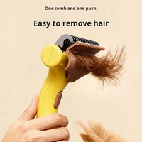 Peigne démêlant pour animaux de compagnie, râteau à sous-panneaux autonettoyant en acier inoxydable/plastique multifonction pour lapins/chats/chiens - Vente en gros