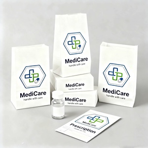 Sacs en papier kraft blanc biodégradables écologiques personnalisés avec logo imprimé en sérigraphie, recyclables, pour la livraison à emporter, pour les pharmacies - Product Image 5