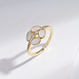 high quality plata 925 sterling <b>silver</b> clover dainty <b>ring</b> custom wedding women <b>adjustable</b> open gold plated resin gemstone <b>rings</b> - Product Image 2