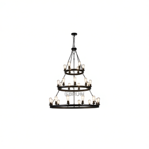 Lámpara Colgante Industrial Retro de Hierro Negro de 45 Pulgadas y 3 Niveles, 27 Luces LED E14, Altura Ajustable para Comedor y Sala de Estar - Product Image 1