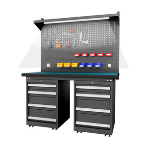 Banc de travail antistatique robuste avec 2 tiroirs, table de travail ESD industrielle (surface en acier inoxydable) - Product Image 2