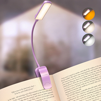 Glocusent Nouvelle lampe de lecture portable 1200 mAh rechargeable par USB à clipser, 3 couleurs, gradation progressive, longue durée, lumière LED pour la lecture