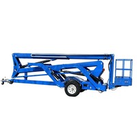 Nacelle élévatrice télescopique électrique montée sur remorque, capacité 200 kg, hauteur de travail 12,5 m, bras de levage courbé