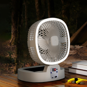 พัดลมตั้งแคมป์พลังงานแสงอาทิตย์แบบพกพากลางแจ้งพร้อมไฟ LED ยูเอสบีแบตเตอรี่ลิเธียมชาร์จไฟได้ ABS วัสดุ18W พาวเวอร์เดสก์ท็อปพัดลมขนาดเล็ก - Product Image 2