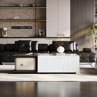 Table basse carrée en marbre de style moderne italien, luxe léger, avec tabourets, gain de place, pour salon, maison, hôtel, personnalisable