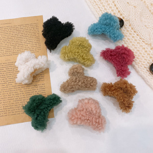 Barrettes <span class=keywords><strong>à</strong></span> cheveux en fourrure d'agneau aux couleurs automne/hiver, mignonnes et moelleuses, pour petites princesses, accessoires pour cheveux - Product Image 1