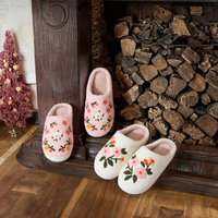 Pantuflas Cálidas y Suaves para el Hogar, Unisex, para Parejas, de Algodón con Flores Bordadas, Forro Polar, Antideslizantes, para Invierno, para Exteriores e Interiores