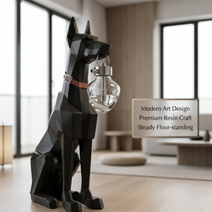 Chicha géante sur pied en polyrésine nordique de qualité supérieure, motif Doberman, forme géométrique d'animal, finition noir mat, statue décorative - Product Image 1