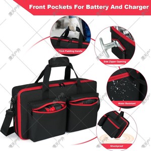 Sac à outils portable avec rangement pour pistolet à graisse, doublure en nylon, tissu Oxford, noir et rouge, sac de transport pour chargeur de batterie - Product Image 3