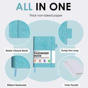 Elegante <span class=keywords><strong>Libro</strong></span> di Password in Pelle Chiyin con Copertina Rigida, Fogli Staccabili A5 e Indici Alfabetici per Indirizzi Siti Web e Note di Accesso - Product Image 4