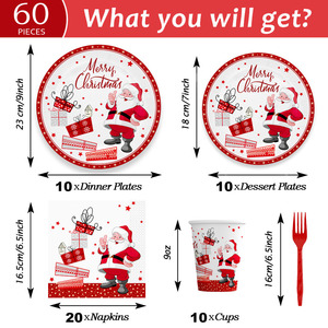 Juego de Platos de Papel Navideños DAMAI, Diseño de Papá Noel y Muñeco de Nieve, Vajilla Desechable con Plato de 7 Pulgadas, Platos de 9 Pulgadas, Servilletas, Vasos y Tenedores - Product Image 3