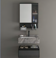 Luxury Matte Black Floating Modern Bathroom Vanity Ceramic Wall-Mounted Smart LED Glass Mirror Cabinet Toothbrush Holder Set