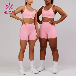 HUCAI OEM ODM poliestere spandex U impatto luce logo personalizzato stampato cinturino sottile senza schienale yoga reggiseno sportivo per le donne