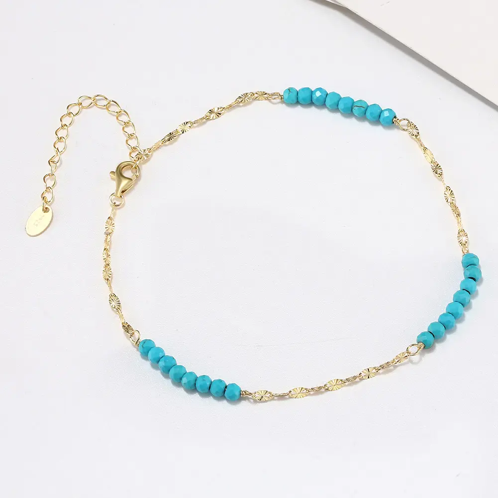 RINNTIN SA85 Fine Jewelry Bracelet de cheville Boho Turquoise Barefoot Butterfly Chain For Women 14k Gold Plated Gemstone Pied Bracelet Custom