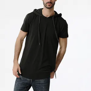 2023 Summer Simple Loose Blank Plain Hooded Pullover Unisex Custom 100% Cotton Black Short Sleeve Street Casual Hoodies For Men