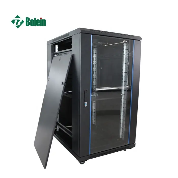 19 Inch 800*1000 27u telecom network server rack cabinet lock with glass door 32u 42u