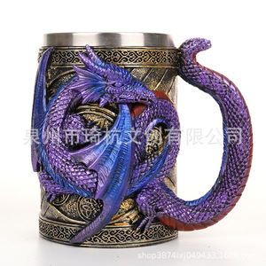 Qi Hang Dragon Stainless Steel Mug 3D Relief Design Thermal Insulation Party Gift Cup - Product Image 5