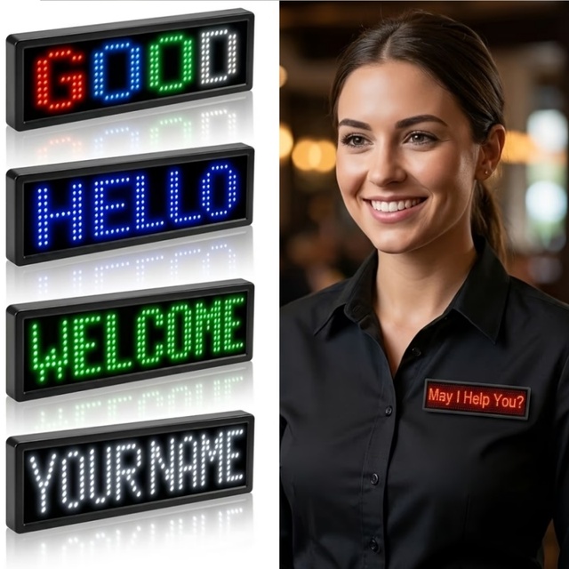 Flashing LED Name Badge APP Control LED Name Plate Price Tag Scrolling Magnetic Pin Badge Digital Programmable LED Name Badge