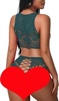 Ensemble de lingerie sexy ajouré en dentelle à maintien léger pour femme, comprenant un crop top une pièce et des culottes taille haute, lingerie exotique, vente en gros