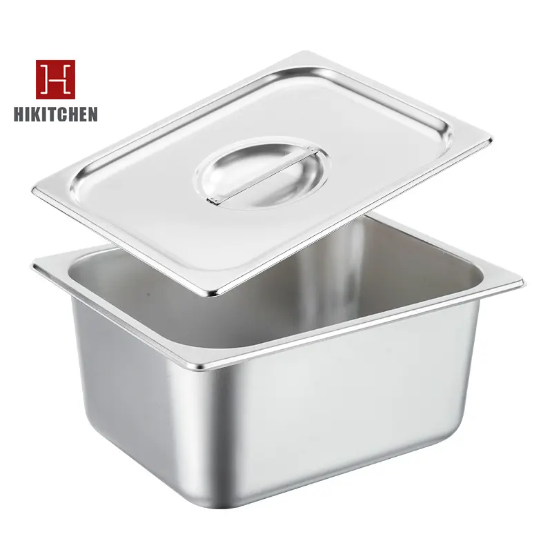 Bain Marie-contenedor de alimentos de acero inoxidable, sartén profesional de tamaño completo para enfriador, horno de nevera