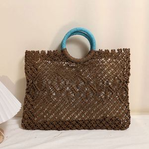 Luxury Women's Straw Bag for Seaside Holidays Handmade <b>Square</b> Summer Hollow Geometric Pattern Beach Bag - Product Image 4